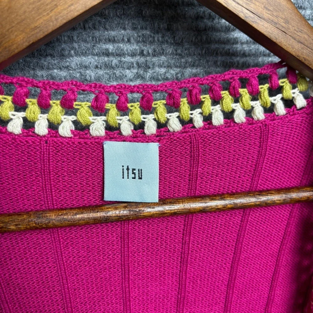 Itsu Pink Silk Blend Open Front Cardigan Crochet Trim Designer Sample Womens